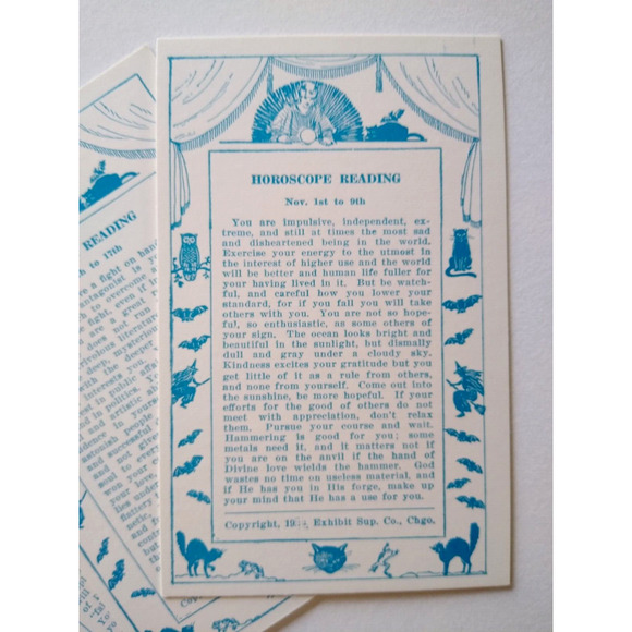 4 Exhibit Horoscope Readings Fortune Teller Cards Bats Cats Witches Art November - Picture 2 of 3